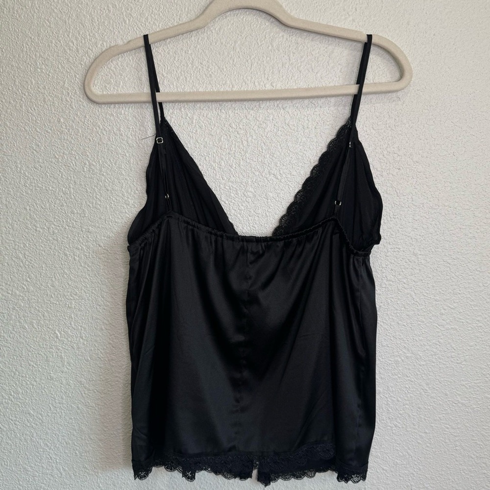SilkSilky Black Mulberry Silk Lace Trim Camisole Babydoll Top XL Sleeveless